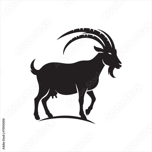 Galactic Gratitude: Goat Silhouette Grazing in Cosmic Thankfulness - Goat Black Vector Stock
