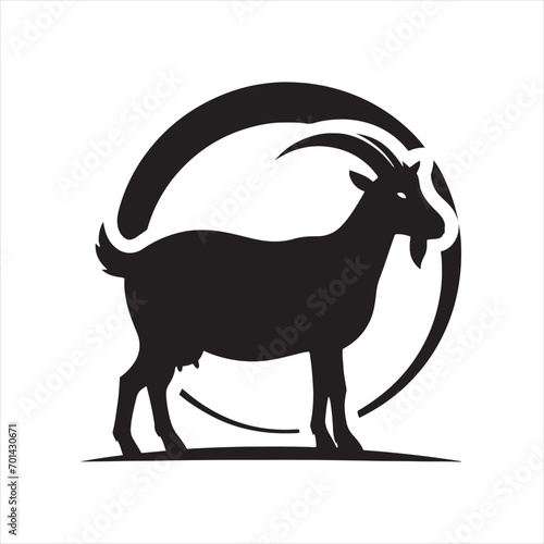 Starry Stride: Goat Silhouette Treading Through Cosmic Pathways - Goat Black Vector Stock
