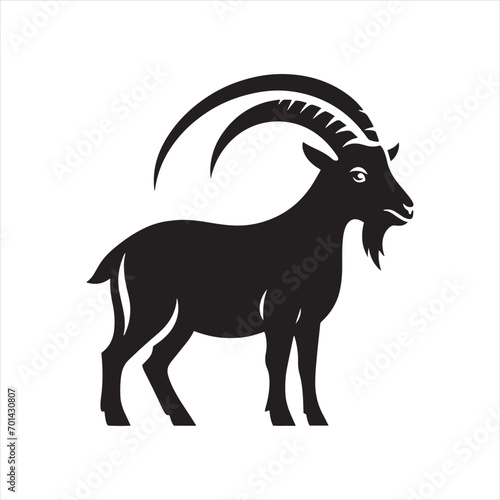 Horned Harmony: Goat Silhouette in Melodic Midnight - Goat Black Vector Stock
