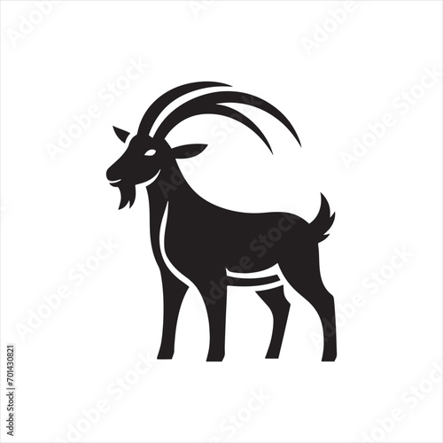 Galactic Graze: Goat Silhouette Feeding in Astral Meadows - Goat Black Vector Stock
