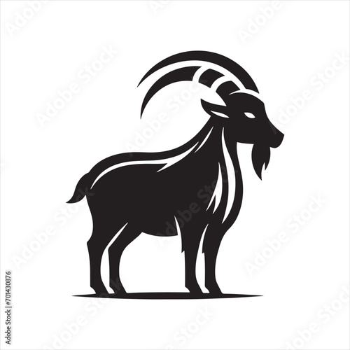 Galactic Grazing: Goat Silhouette Nourished by Starlight - Goat Black Vector Stock
