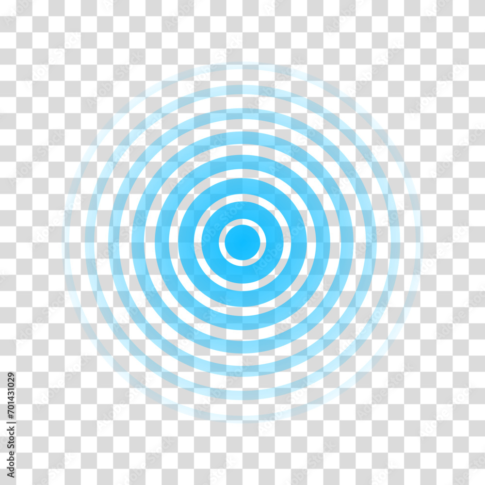 Circle radar wave. Sound ripple icon. Blue effect pulse isolated on transparent background. Signal radio. Pattern sonar. Vibration line. Radial rays. Round touch. Effect water. Vector illustration Circle radar wave. Sound ripple icon. Blue effect pulse isolated on transparent background. Signal radio. Pattern sonar. Vibration line. Radial rays. Round touch. Effect water. Vector illustration