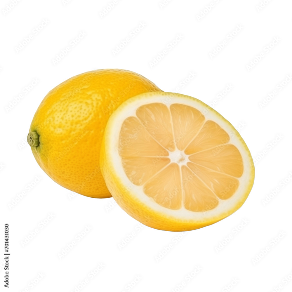fresh organic yuzu cut in half sliced with leaves isolated on white background with clipping path