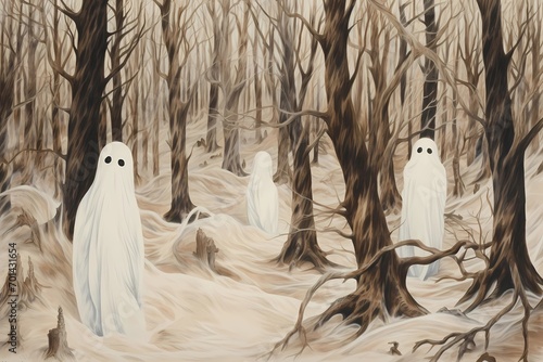 ghosts in a winter landscape  a gloomy picture  a scary story