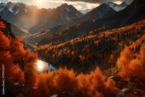 As the sun kisses the horizon, visualize Autumn mountains bathed in a warm, cinematic glow. The HD camera captures © Muhammad