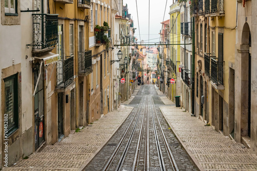 Lisbon, Portugal - Novmber 26th 2023: View of the Bica street funicular photo