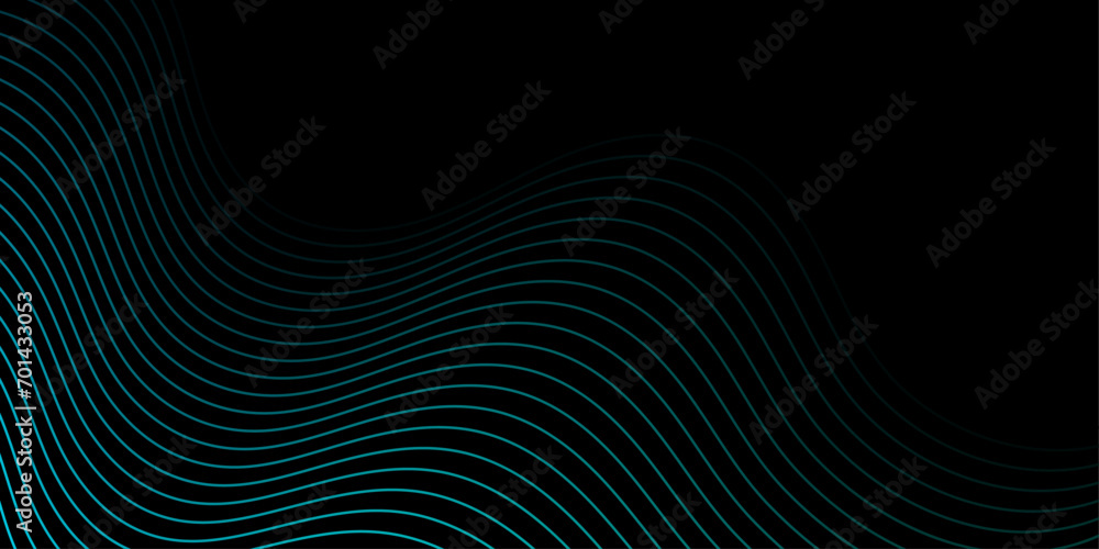 Abstract background with waves for banner. Medium banner size. Vector background with lines. Element for design isolated on black. Black and blue. Ocean, night, card Abstract background with waves for banner. Medium banner size. Vector background with lines. Element for design isolated on black. Black and blue. Ocean, night, card