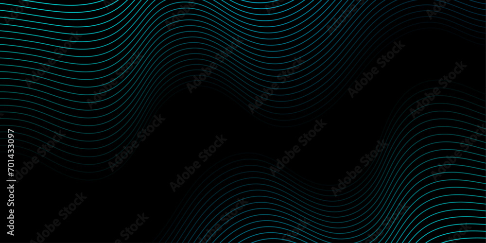 Abstract background with waves for banner. Medium banner size. Vector background with lines. Element for design isolated on black. Black and blue. Ocean, night, card Abstract background with waves for banner. Medium banner size. Vector background with lines. Element for design isolated on black. Black and blue. Ocean, night, card