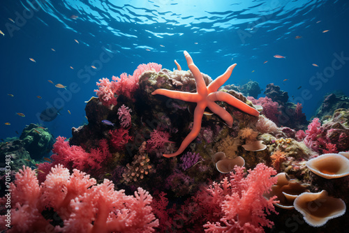 Beautiful Colorful Tropical Starfish and Coral Reefs