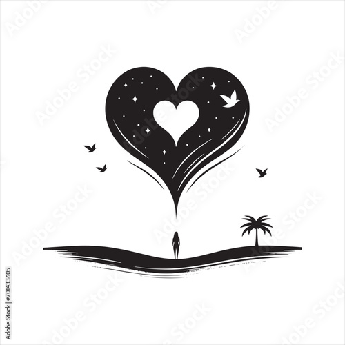 Timeless Twilight: Heart Silhouette in Eternal Night Sky - Heart Black Vector Stock
