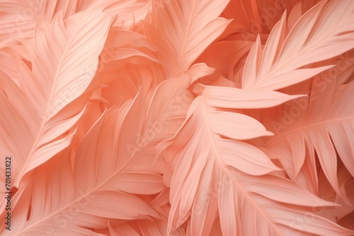 Pink palm leaves in peach color. Generative AI