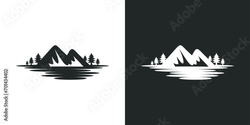 mountain river silhouette vector logo template