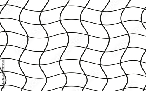 Illustration of a black fishing or football net.Checkered wavy background in doodle style.
