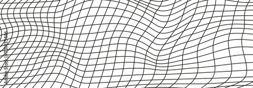 Illustration of a black fishing or football net.Checkered wavy background in doodle style.