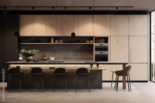 A modern and modular kitchen in a luxurious and spacious apartment