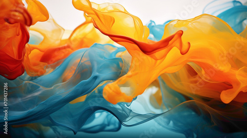 Explosive bursts of saffron and teal converging in a visually stunning liquid abstraction, immortalized in HD clarity.