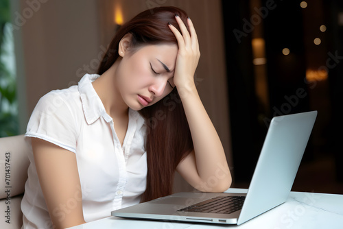 Asian young woman suffering from headache, migraine, dizziness, stress or anxiety.