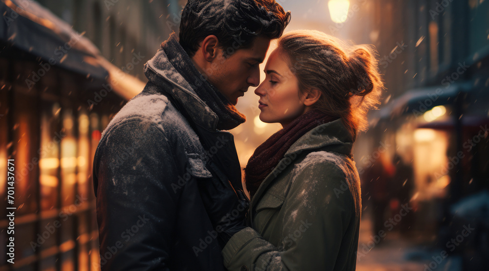 A close-up of a man and a woman with tender glances and touches, exploring the depth of their relationship and love A close-up of a man and a woman with tender glances and touches, exploring the depth of their relationship and love