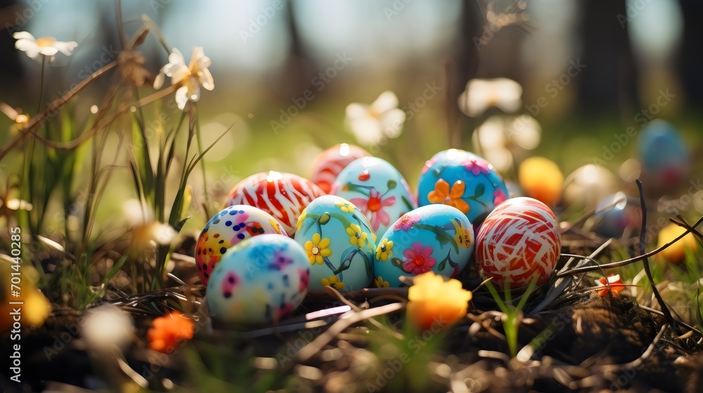 Colourful Painted Easter Eggs, Vibrant Hues, Festive Decorations, Easter Tradition Colourful Painted Easter Eggs, Vibrant Hues, Festive Decorations, Easter Tradition