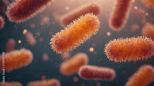 İmaginary bacteria molecule, Bacteria virus or germs illustration.  Human immune system virus. AI generated image photo