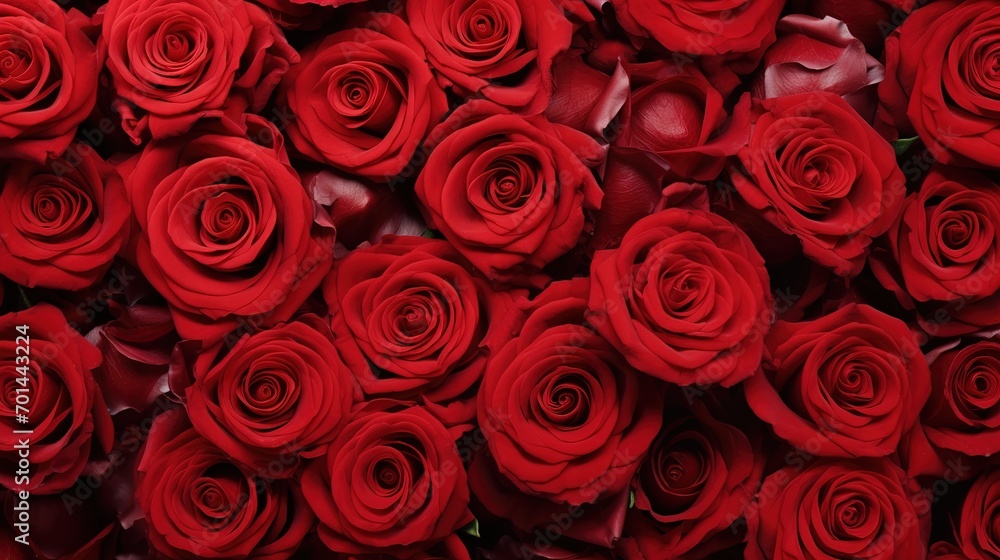 Background from bouquets of flowers. Red roses. Design. Valentine's Day. View from above. Banner. Generative Ai Background from bouquets of flowers. Red roses. Design. Valentine's Day. View from above. Banner. Generative Ai