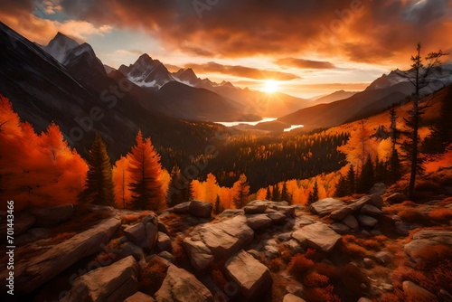 Picture an Autumn sunrise over mountains, where the interplay of light and color creates a visual masterpiece. The impeccable