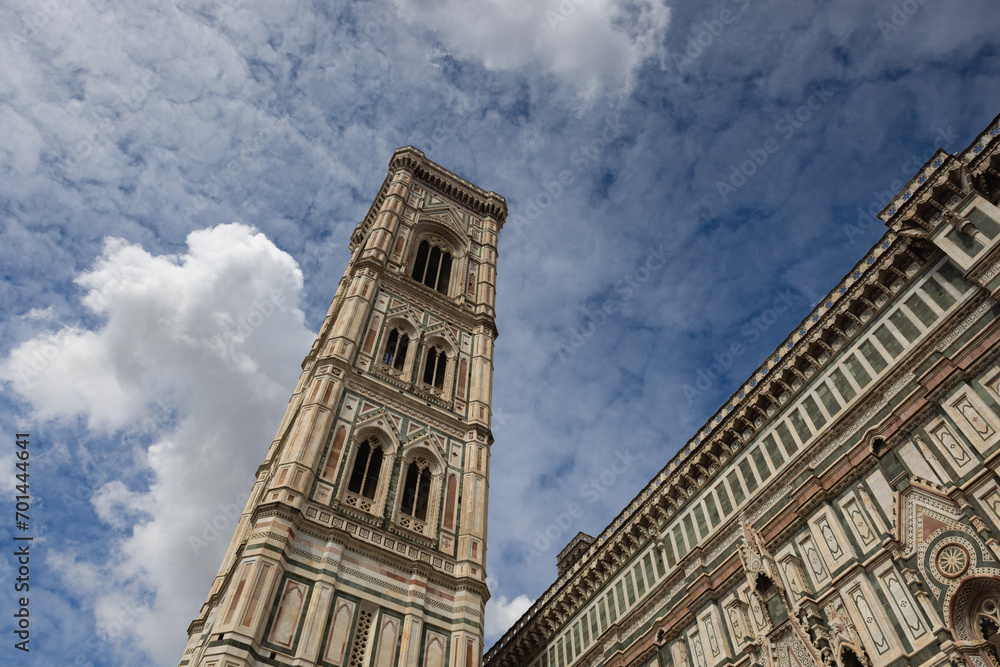 Detail of Giotto bell tower from Piazza del Duomo, Florence, Italy