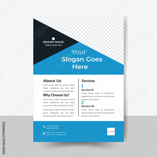 Geometric Shape Black and Blue Color Flyer design layout template, Corporate presentation, cover modern layout, annual report, Layout modern with unique and professional