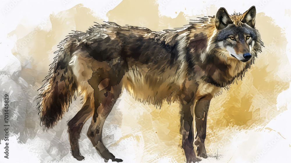 Fototapeta premium Subtle Watercolor: Sly Wolf Antagonist