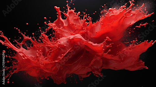 A vibrant crimson splash against a solid black background.