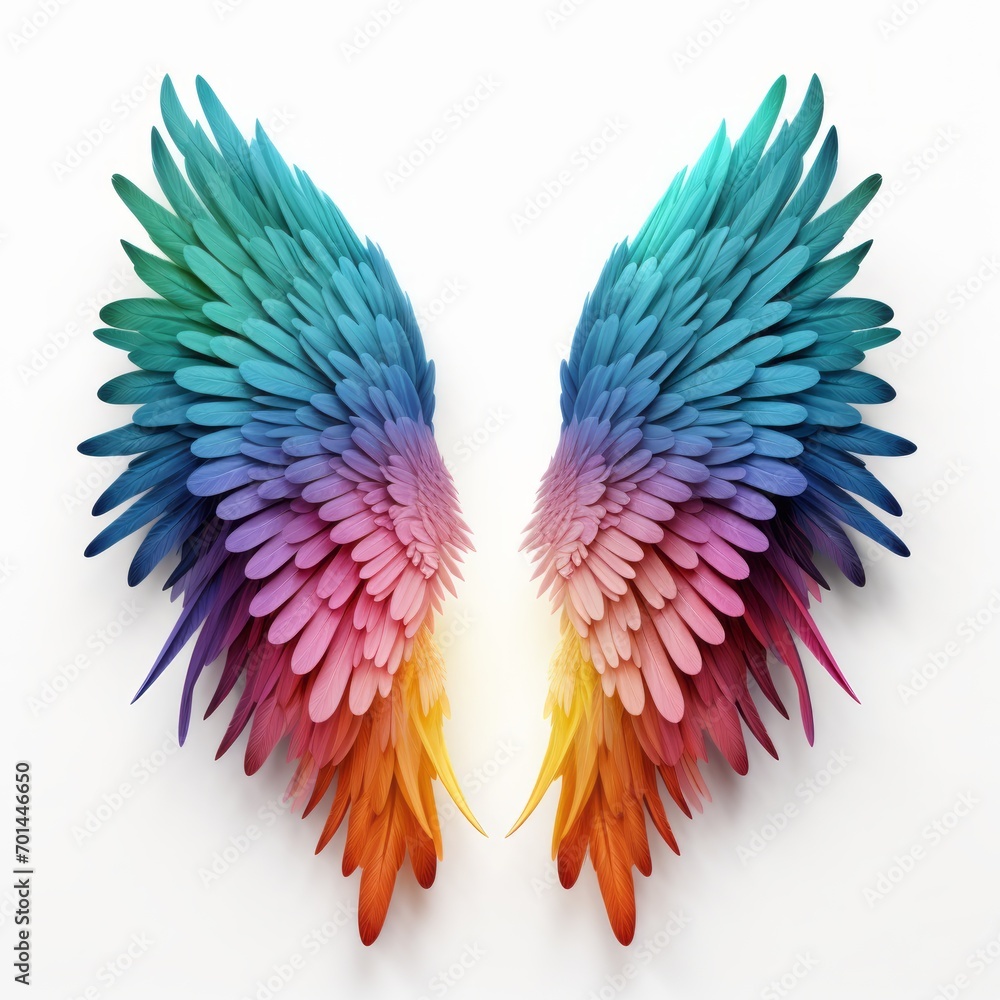 Colorful Wings with Hairy Rainbow Spectrum on White Background Colorful Wings with Hairy Rainbow Spectrum on White Background