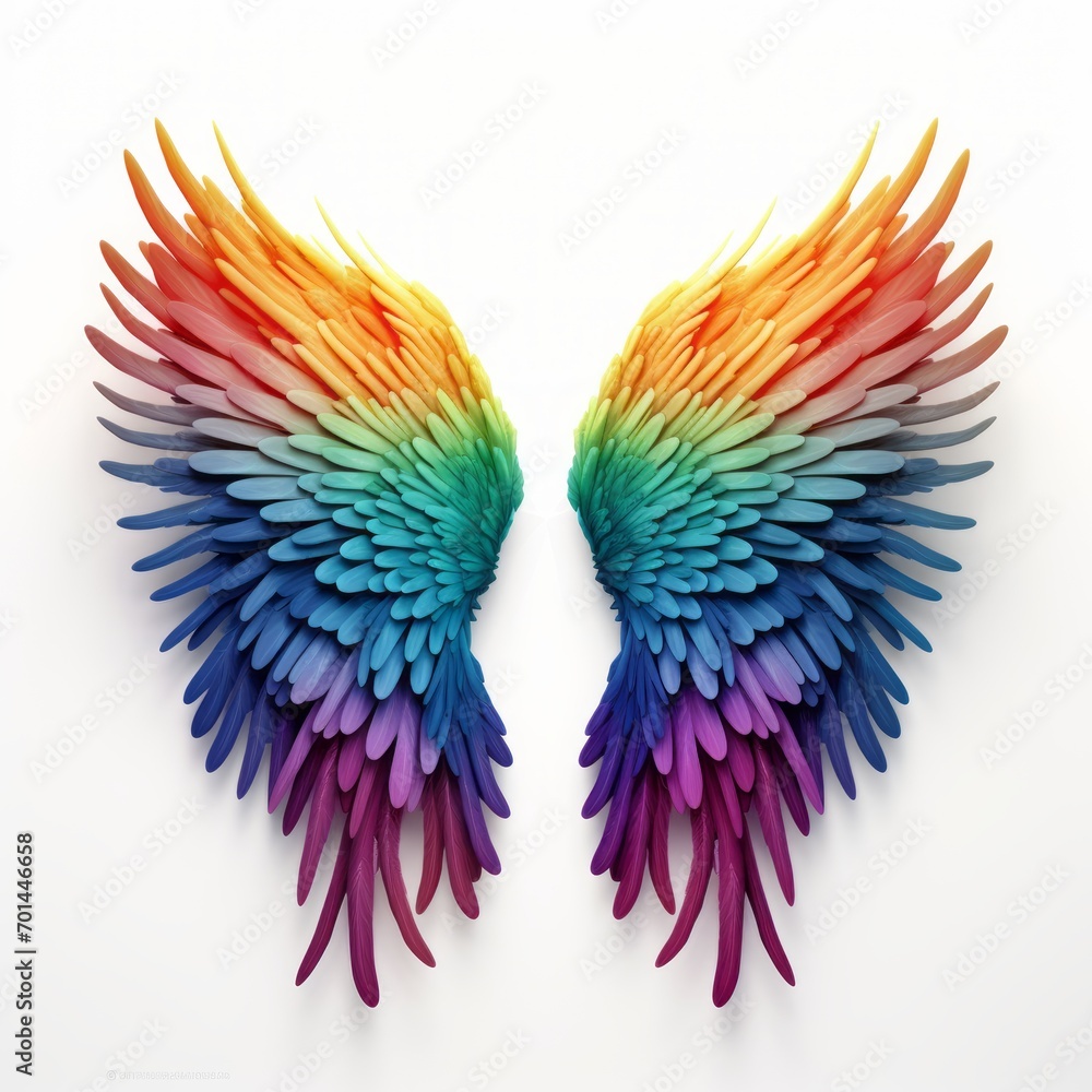 Obraz premium Colorful Wings with Hairy Rainbow Spectrum on White Background