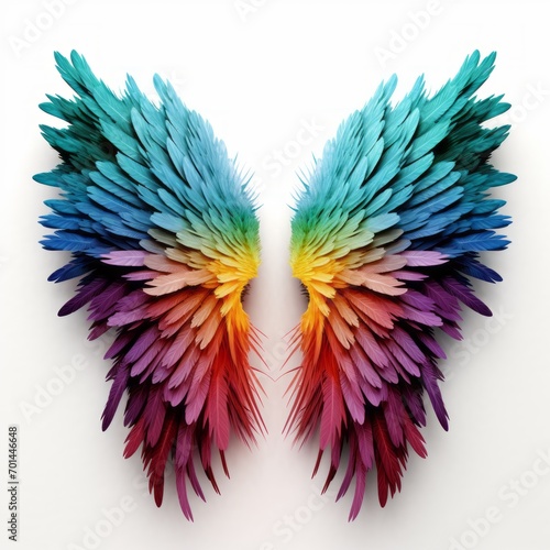 Colorful Wings with Hairy Rainbow Spectrum on White Background