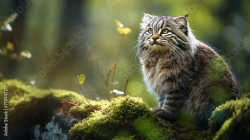 Manul cat in the wild, illustration, beautiful natural nature. Portrait of Manal. Wild cats. photo