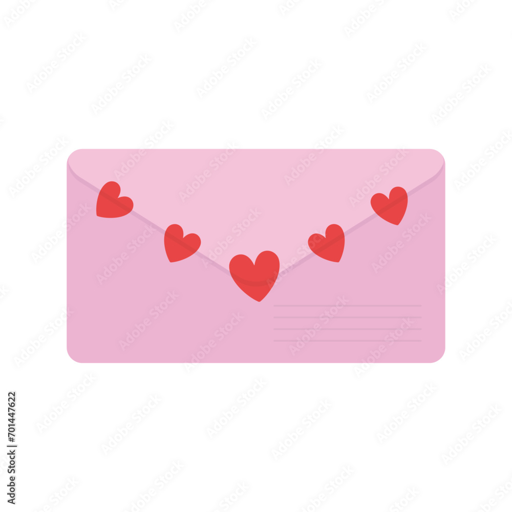 Envelope with hearts icon. Colored silhouette. Front side view. Vector simple flat graphic illustration. Isolated object on a white background. Isolate.