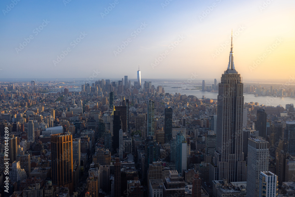 Skyline of New York City with the Empire State Building and One World Trade Center