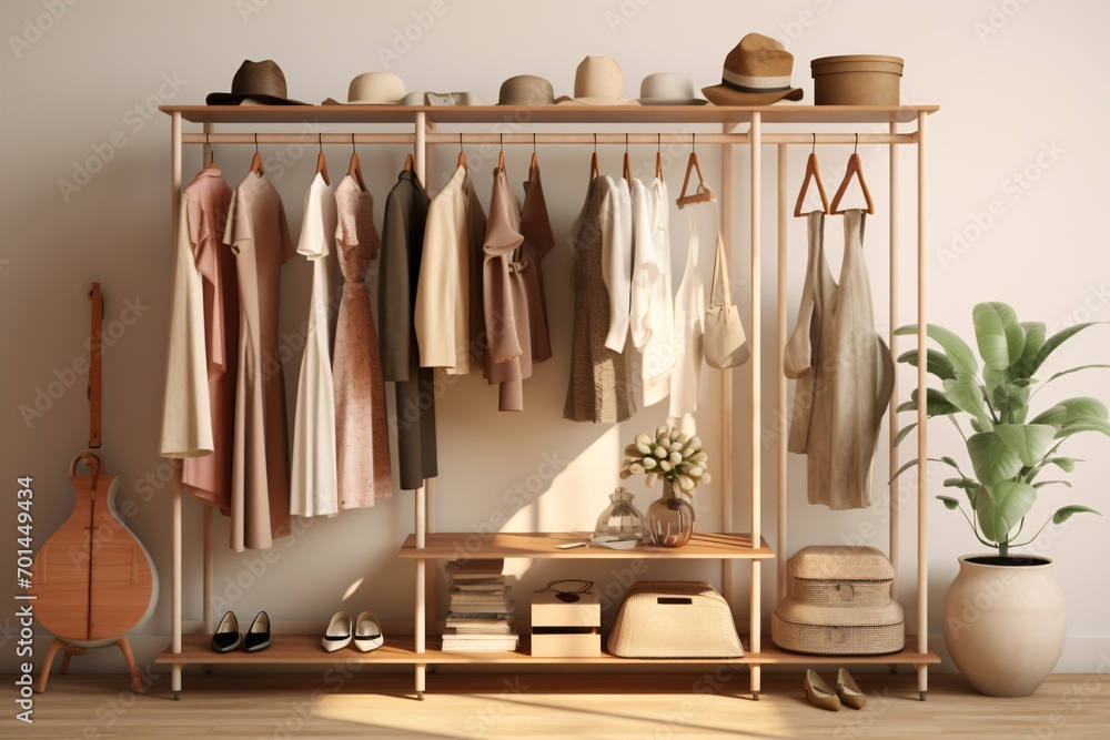 A fashion shop or store with clothes hanging on a hanger A fashion shop or store with clothes hanging on a hanger
