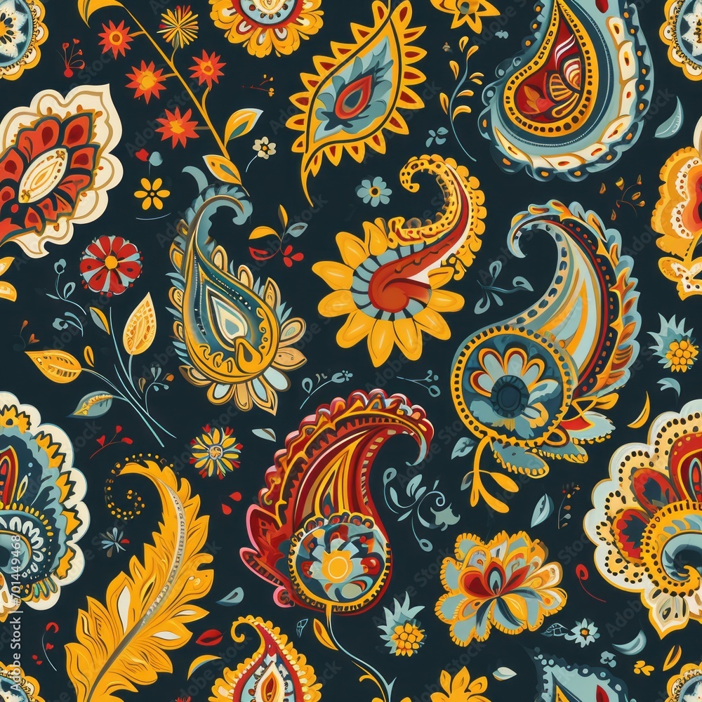 Seamless Paisley Patterns with Bold Colors Seamless Paisley Patterns with Bold Colors