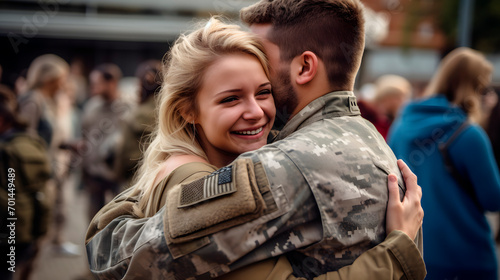 soldier reuniting with his family