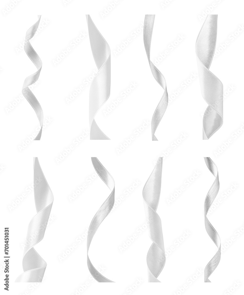 White satin ribbons isolated on white, set White satin ribbons isolated on white, set
