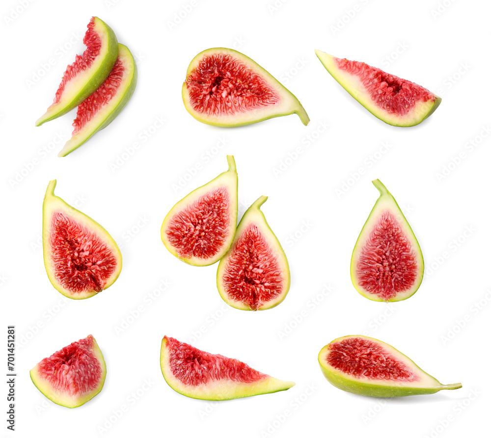 Fresh ripe green figs isolated on white, set Fresh ripe green figs isolated on white, set
