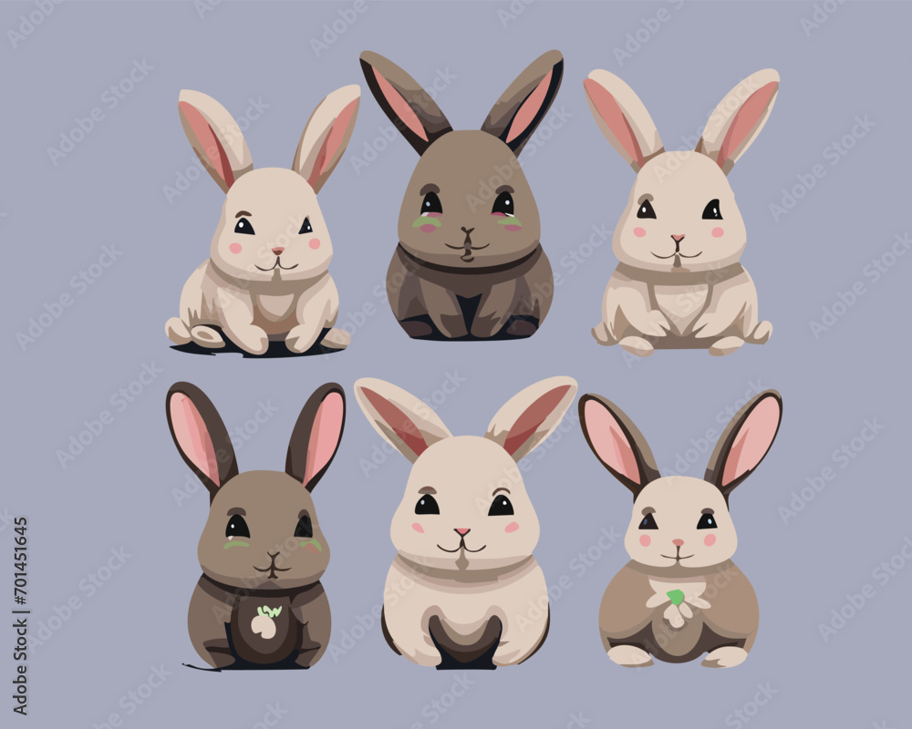 easter bunny set Easter bunny rabbits in different poses vector illustration