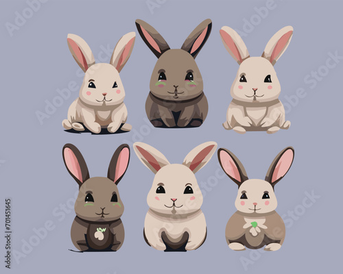 easter bunny set Easter bunny rabbits in different poses vector illustration