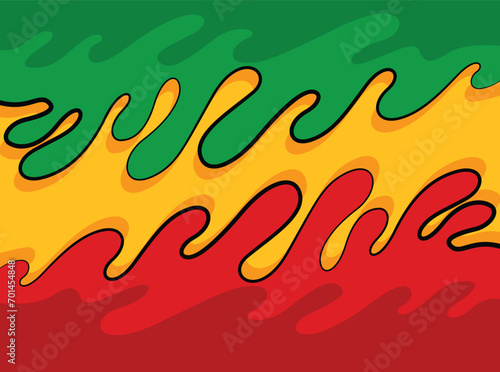 Abstract background with colorful wavy lines pattern and with Jamaican color theme