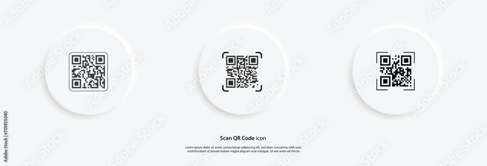 Scan the QR code icon. QR code scan for the smartphone. QR code for mobile app, payment, and identification. Vector illustration.