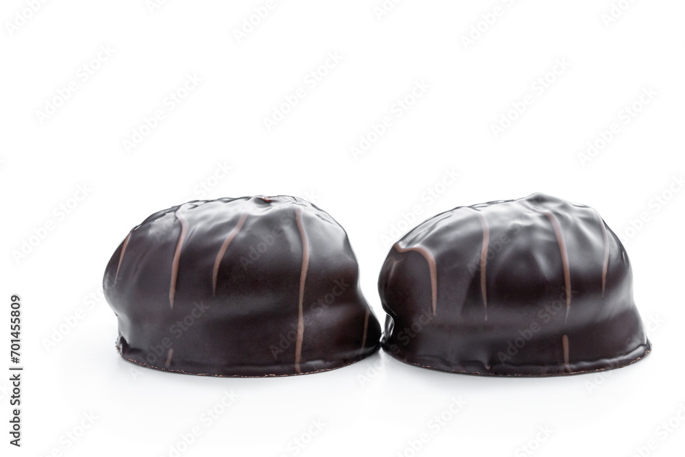 Fototapeta premium Chocolate covered cookie with soft souffle isolated on white