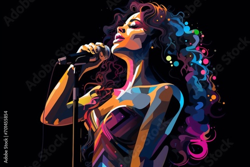 A graphic neon poster of a woman singing