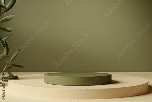 Olive green color podium, stage, or dias for product exhibition, photoshoot, or display