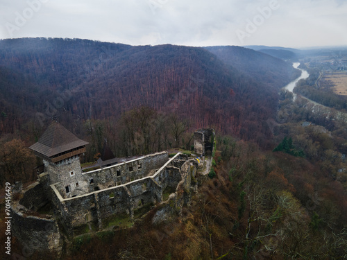 Ruins of a medieval castle in the mountains of Ukraine