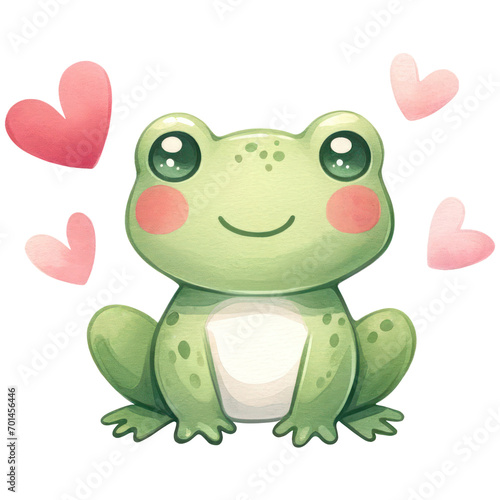 Cute frog with hearts  Happy Valentine s Day  Watercolor  Isolated on transparent background. Generative AI